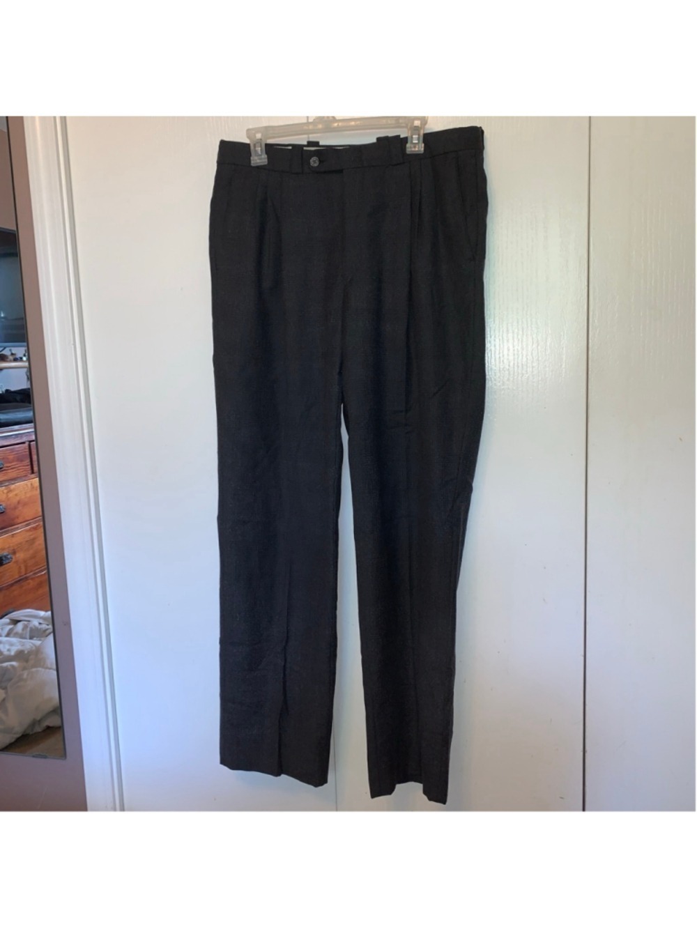 Men's Ashbridge Waist 36 Charcoal Gray Wool Blend Pleated Dress Pants